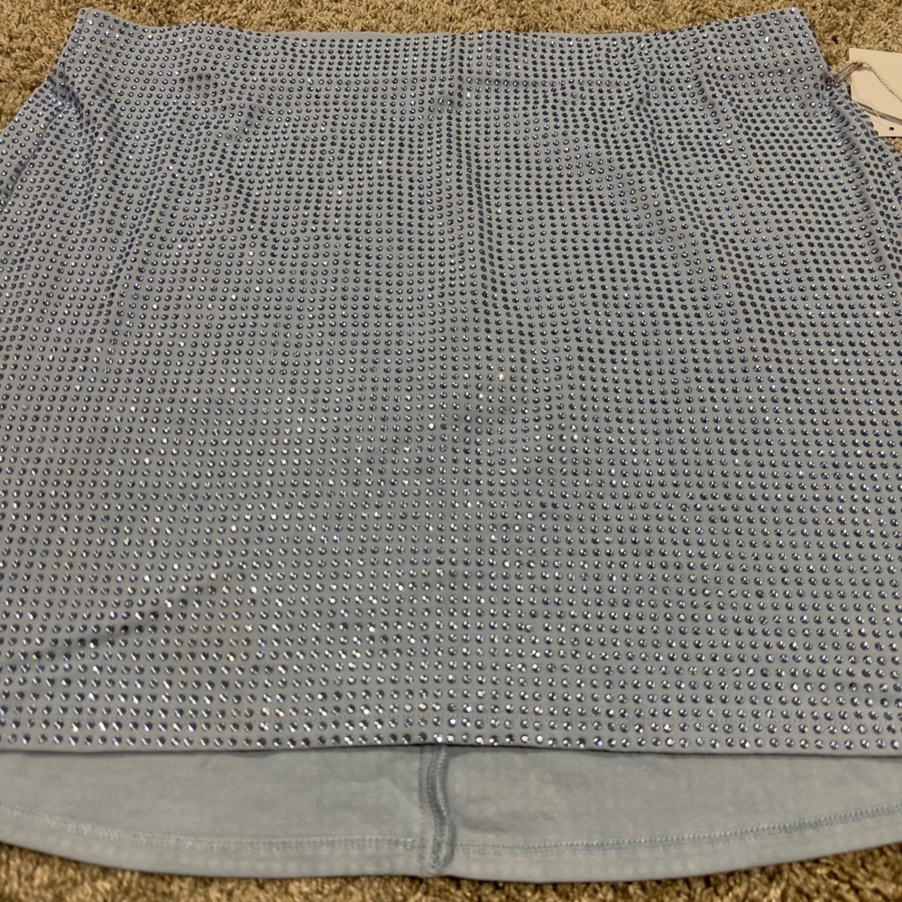 Good American Rhinestone Mini Skirt Winter Sky Blue GKB0083 Womens 2XL NWT - Picture 8 of 8